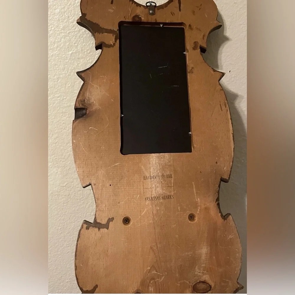 Vintage Handmade Ozark Wood Mirror Wall Sconce Shelf Owl Painted Rustic Candle